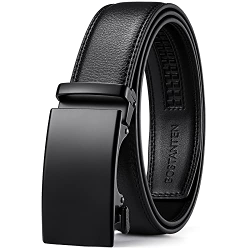 BOSTANTEN Men's & Women's Leather Ratchet Dress Belt with Automatic Sliding Buckle Belts Black