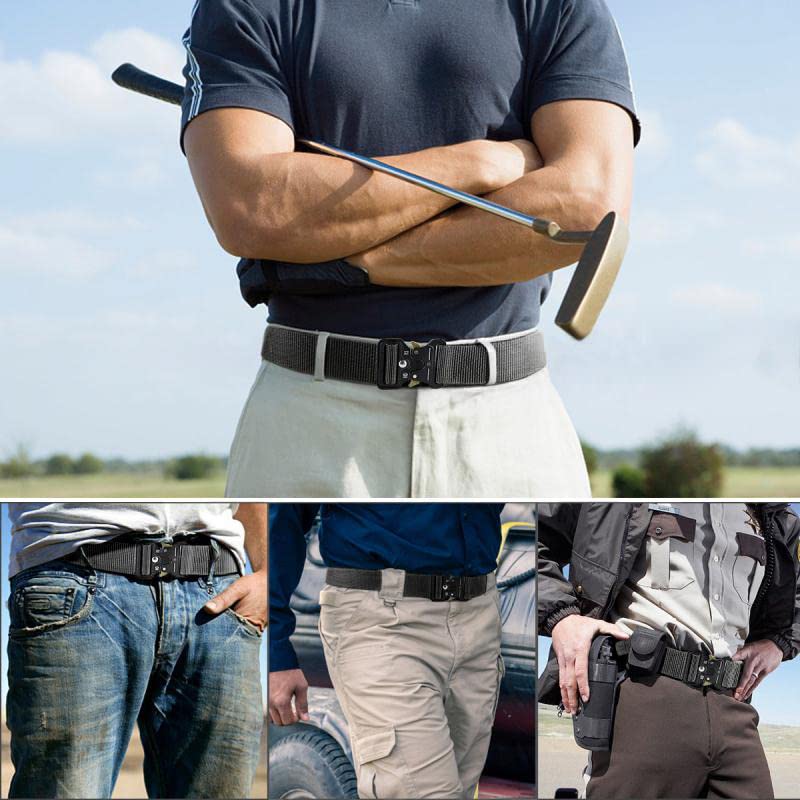 AivaToba Men Tactical Belt, Military Style Heavy Duty Nylon Canvas Waist Belts with Quick-Release Metal Buckle For Cargo Shorts Hunting Training Army Running （125 * 3.8 CM