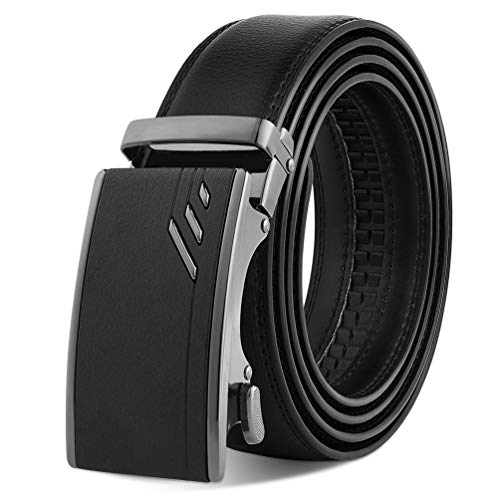 Mens Belts Leather Ratchet Belt Black - Men's Automatic Buckle Adjustable Casual Dress Belt for Men Jeans Suits Work Gift 120cm: Directly Suitable for Waist Size 39"-46" inch Trim to Fit 28"-38"