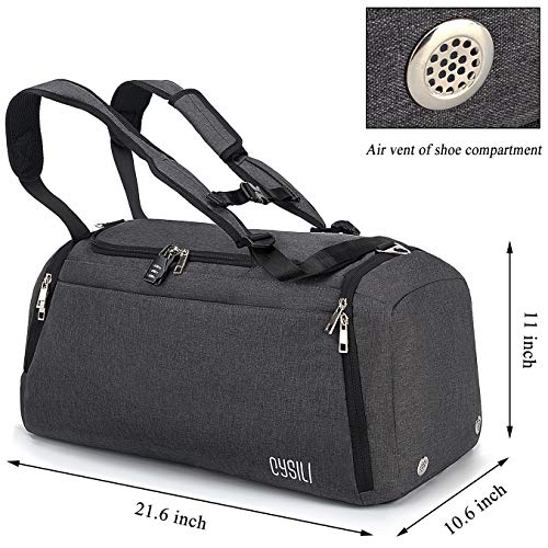 Sports Duffle Bag with Shoes Compartment and Wet Pocket, 42L Waterproof Gym Bag for Men and Women, Durable Travel Duffel Bag with Shoulder Strap and Combination Lock
