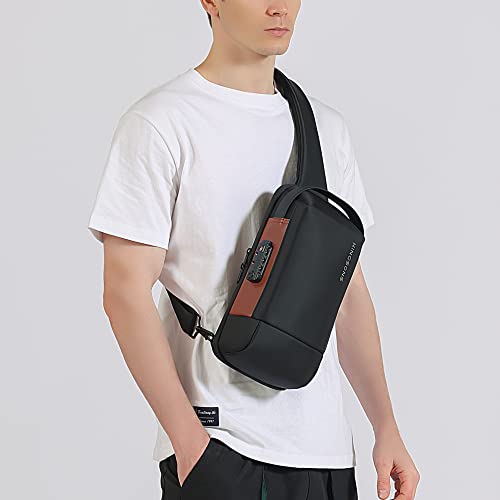 Kingsons Crossbody Bag Sling Backpack - Mini Travel Sling Man Bag with Charging Port, Small Chest Shoulder Side Backpack for Traveling, Leisure, Commuting,Fit for 9.7" ipad