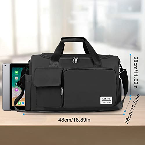 Gym Bag, Travel Bag with Wet Pocket, Portable Overnight Bags for Women, Waterproof Lightweight Holdall Bags for Men, Weekender, Vacation(Black)