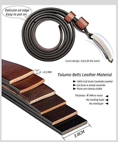 Tolumo Mens Belt Thick Full Grain Leather Belts 1.5" Wide Great for Casual Jeans Dress Work, Adjustable Classic Belt Trim to Fit 658 Brown 105cm