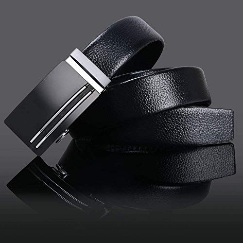 flintronic Men’s Leather Belt, Automatic Buckle Leather Ratchet Belt 3.5cm/1.37 inch * 130cm/49.2inch (Keychain & Gift Box Include)