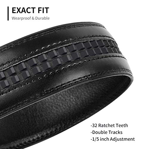 Mens Belts Leather Ratchet Belt Black - Men's Automatic Buckle Adjustable Casual Dress Belt for Men Jeans Suits Work Gift 120cm: Directly Suitable for Waist Size 39"-46" inch Trim to Fit 28"-38"