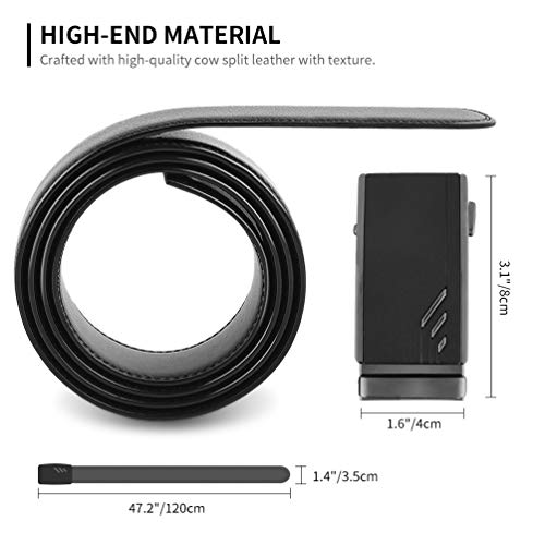 Mens Belts Leather Ratchet Belt Black - Men's Automatic Buckle Adjustable Casual Dress Belt for Men Jeans Suits Work Gift 120cm: Directly Suitable for Waist Size 39"-46" inch Trim to Fit 28"-38"