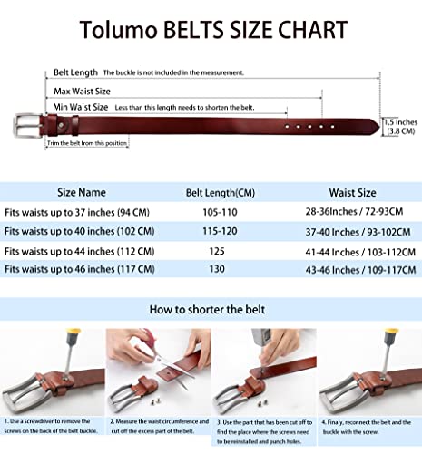 Tolumo Mens Belt Thick Full Grain Leather Belts 1.5" Wide Great for Casual Jeans Dress Work, Adjustable Classic Belt Trim to Fit 658 Brown 105cm