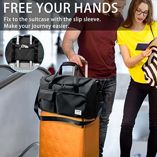 Gym Bag, Travel Bag with Wet Pocket, Portable Overnight Bags for Women, Waterproof Lightweight Holdall Bags for Men, Weekender, Vacation(Black)