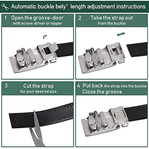 flintronic Men’s Leather Belt, Automatic Buckle Leather Ratchet Belt 3.5cm/1.37 inch * 130cm/49.2inch (Keychain & Gift Box Include)