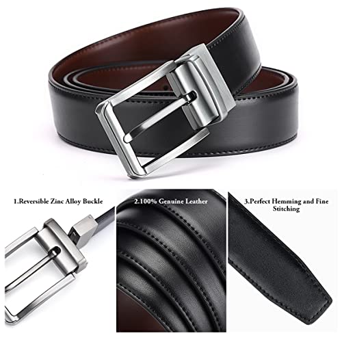 AivaToba Mens Leather Belt Reversible, Belts for Men with Rotated Buckle, Great for Suits，Jeans, Casual & Business Work, Black & Brown.