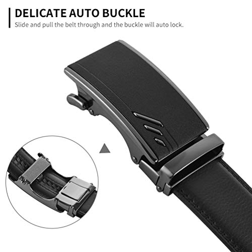 Mens Belts Leather Ratchet Belt Black - Men's Automatic Buckle Adjustable Casual Dress Belt for Men Jeans Suits Work Gift 120cm: Directly Suitable for Waist Size 39"-46" inch Trim to Fit 28"-38"