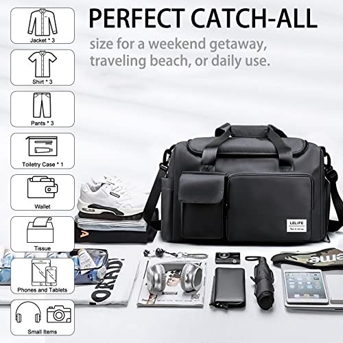 Gym Bag, Travel Bag with Wet Pocket, Portable Overnight Bags for Women, Waterproof Lightweight Holdall Bags for Men, Weekender, Vacation(Black)