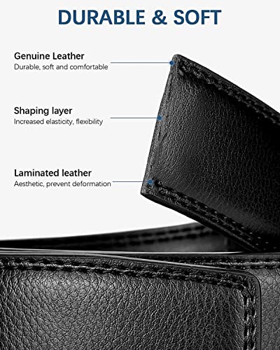 BOSTANTEN Men's & Women's Leather Ratchet Dress Belt with Automatic Sliding Buckle Belts Black