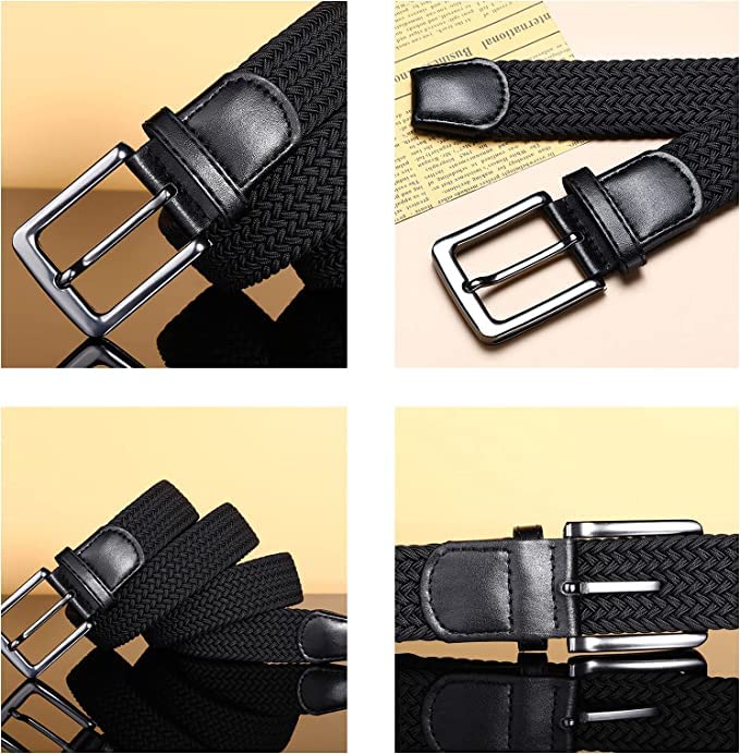 AXKAL Golf Belt Men Elastic Braided Belt Unisex Men Women Value Pack, Men’s Elastic Stretch Woven Belt (37''(95cm) Fits Waist 30''-34'', Black)