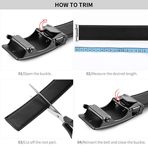 Mens Belts Leather Ratchet Belt Black - Men's Automatic Buckle Adjustable Casual Dress Belt for Men Jeans Suits Work Gift 120cm: Directly Suitable for Waist Size 39"-46" inch Trim to Fit 28"-38"
