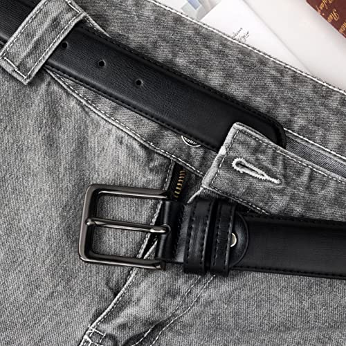 maikun Men's Belts,Black Leather Belt for Men, Black Belt Men,Mens Leather Belt,Mens Leather Belts for Trousers Black BuckleLength 105cm