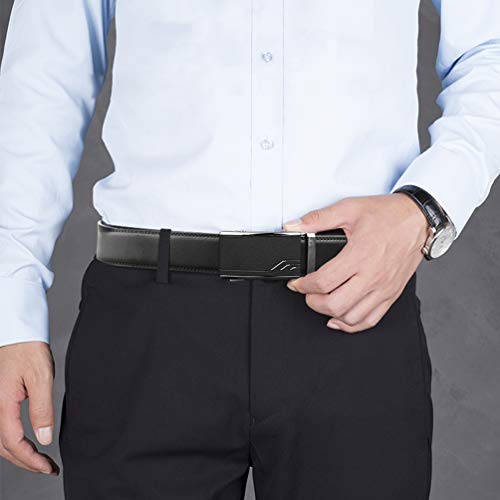 Mens Belts Leather Ratchet Belt Black - Men's Automatic Buckle Adjustable Casual Dress Belt for Men Jeans Suits Work Gift 120cm: Directly Suitable for Waist Size 39"-46" inch Trim to Fit 28"-38"