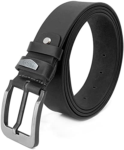 Woodland Leathers Black Genuine Leather Belt for Men Smart Casual Jeans Belt, Full Grain Leather Belt Men (Black, Large (36"-39"))