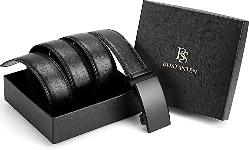BOSTANTEN Men's & Women's Leather Ratchet Dress Belt with Automatic Sliding Buckle Belts Black