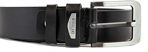 Woodland Leathers Black Genuine Leather Belt for Men Smart Casual Jeans Belt, Full Grain Leather Belt Men (Black, Large (36"-39"))