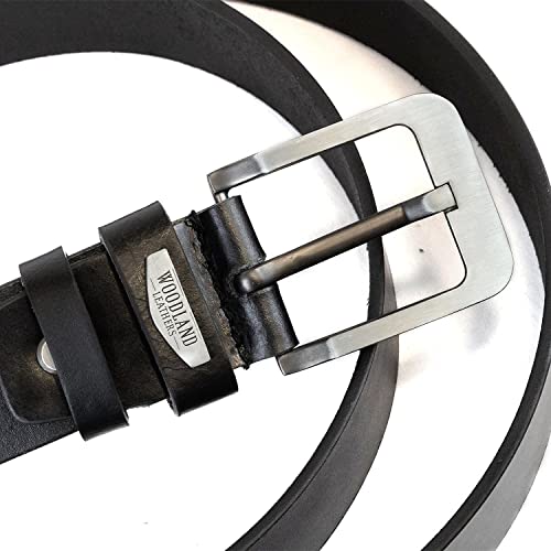 Woodland Leathers Black Genuine Leather Belt for Men Smart Casual Jeans Belt, Full Grain Leather Belt Men (Black, Large (36"-39"))