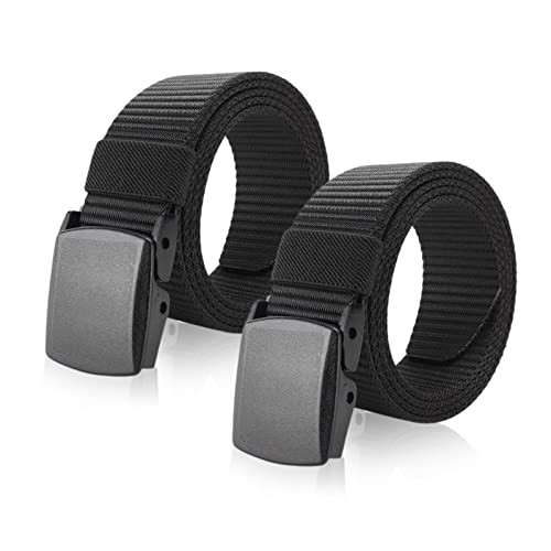 TSHAOUN 2 Pieces Men's Canvas Belt, Lightweight Nylon Canvas Belt for Men, Metal Free Adjustable Work no holes Belt, Plastic Belt for Quick Passage Through Airport Security, Plus Length 130 cm