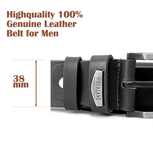 Woodland Leathers Black Genuine Leather Belt for Men Smart Casual Jeans Belt, Full Grain Leather Belt Men (Black, Large (36"-39"))