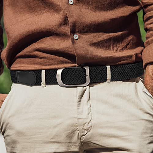 Beaface Belts for Men Elastic, Men Belts Stretch Elasticated Belts for Men, Braided Woven Belts for Men Jeans Shorts Trousers, Casual Belts (Black)