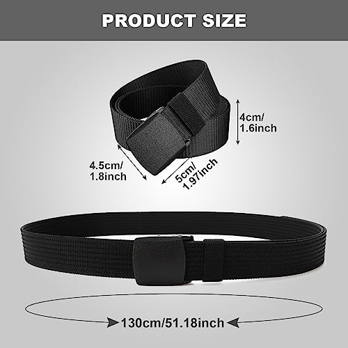 TSHAOUN 2 Pieces Men's Canvas Belt, Lightweight Nylon Canvas Belt for Men, Metal Free Adjustable Work no holes Belt, Plastic Belt for Quick Passage Through Airport Security, Plus Length 130 cm