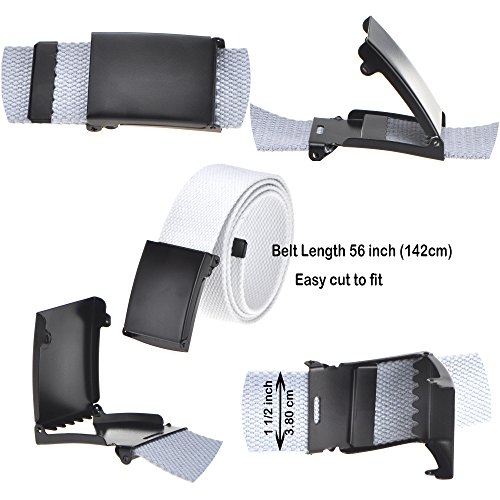 Cut To Fit Canvas Web Belt Size Up to 52" with Flip-Top Solid Black Military Buckle (Black)
