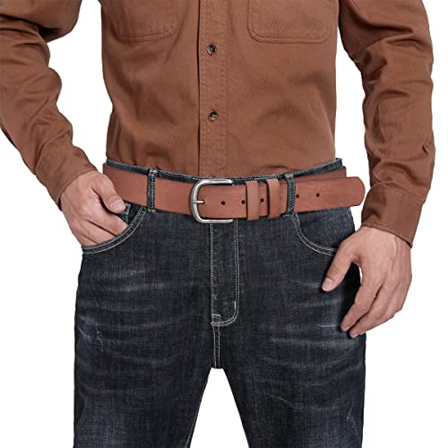 BELTER Belts for Mens Belt Cowhide Leather Cowboy Casual Work Belt Mens Genuine Leather Belt (Brown, 38"-40" Waist)