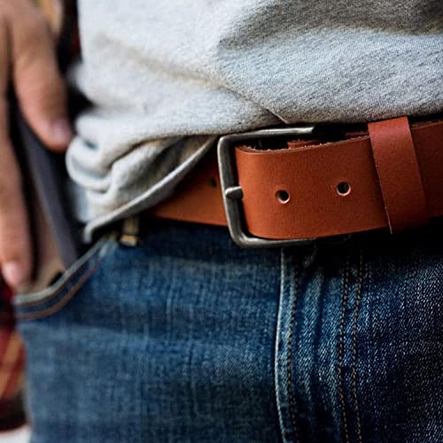 Woodland Leathers Black Genuine Leather Belt for Men Smart Casual Jeans Belt, Full Grain Leather Belt Men (Black, Large (36"-39"))