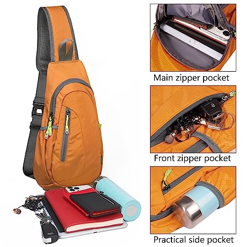 TITECOUGO Shoulder Bag Small Backpack Sling Bag for Women Men Gym Cross Body Running Rucksack Work Healthy Back Bag Chest Bags Crossbody Backpacks Daypack Camp Day Packs Sports Lightweight Orange