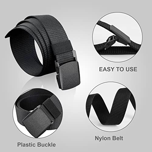TSHAOUN 2 Pieces Men's Canvas Belt, Lightweight Nylon Canvas Belt for Men, Metal Free Adjustable Work no holes Belt, Plastic Belt for Quick Passage Through Airport Security, Plus Length 130 cm