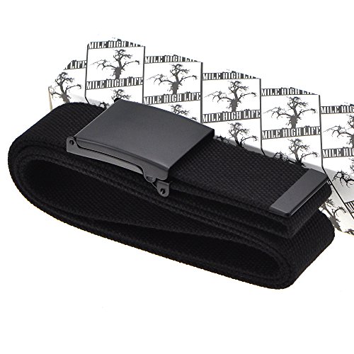 Cut To Fit Canvas Web Belt Size Up to 52" with Flip-Top Solid Black Military Buckle (Black)