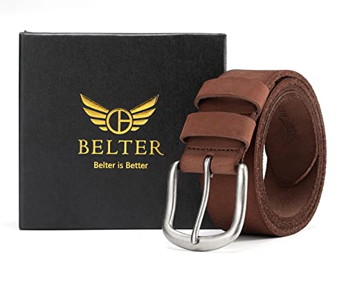 BELTER Belts for Mens Belt Cowhide Leather Cowboy Casual Work Belt Mens Genuine Leather Belt (Brown, 38"-40" Waist)