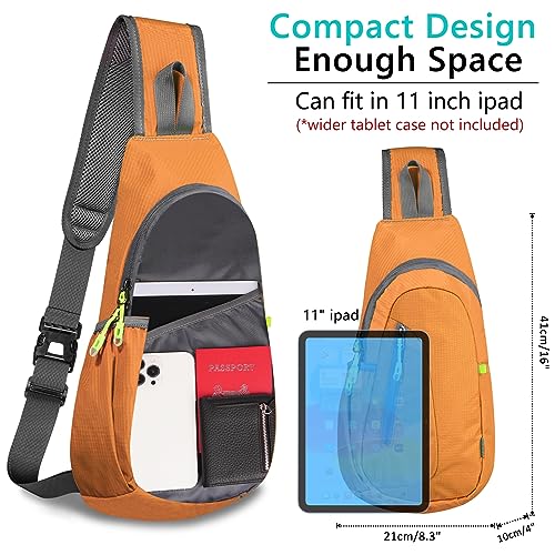TITECOUGO Shoulder Bag Small Backpack Sling Bag for Women Men Gym Cross Body Running Rucksack Work Healthy Back Bag Chest Bags Crossbody Backpacks Daypack Camp Day Packs Sports Lightweight Orange