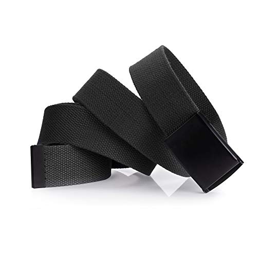 Cut To Fit Canvas Web Belt Size Up to 52" with Flip-Top Solid Black Military Buckle (Black)