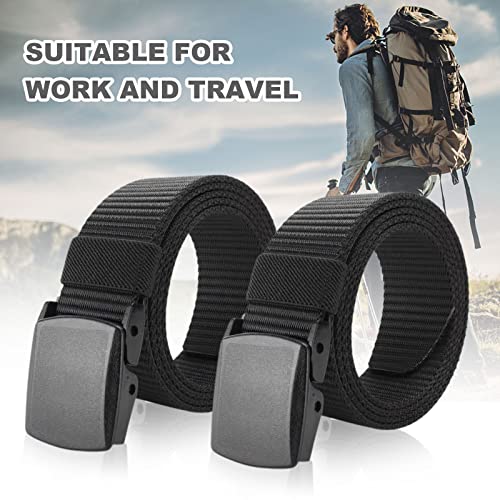 TSHAOUN 2 Pieces Men's Canvas Belt, Lightweight Nylon Canvas Belt for Men, Metal Free Adjustable Work no holes Belt, Plastic Belt for Quick Passage Through Airport Security, Plus Length 130 cm