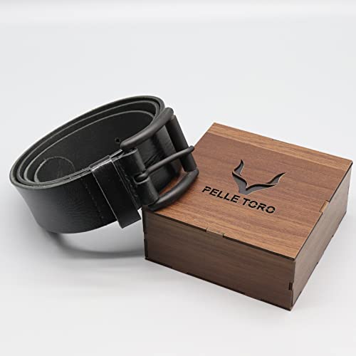 PELLE TORO Hunter Leather Belt for Men, Handmade Men's Belt for Jeans, Work or Casual Cowboy Style (Trouser Sizes 32in - 36in, Charcoal)