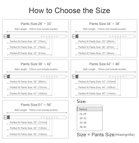 DOVAVA Mens Leather Belt Anti-scratched Buckle Soft Genuine Belts for Casual Jeans Dress (Dark Coffee 2001, 115CM(34'' - 38''))