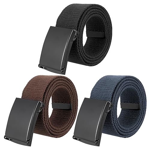 Firtink 3 pieces Belts Men, Adjustable Canvas Belts Fabric Belt Golf Belt Work Belts Black Mens Belt Belts for men