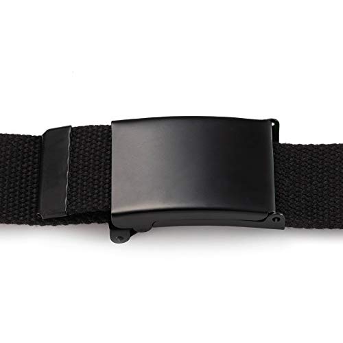 Cut To Fit Canvas Web Belt Size Up to 52" with Flip-Top Solid Black Military Buckle (Black)