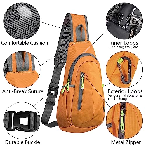 TITECOUGO Shoulder Bag Small Backpack Sling Bag for Women Men Gym Cross Body Running Rucksack Work Healthy Back Bag Chest Bags Crossbody Backpacks Daypack Camp Day Packs Sports Lightweight Orange