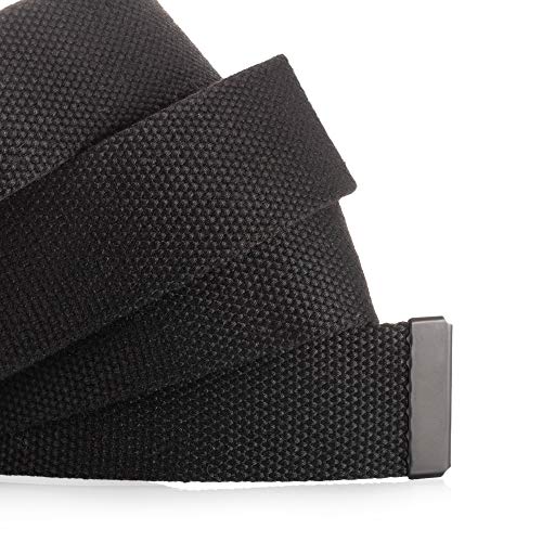 Cut To Fit Canvas Web Belt Size Up to 52" with Flip-Top Solid Black Military Buckle (Black)