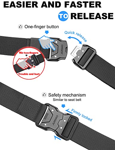 JUKMO Quick Release Tactical Belt, Military Work 1.5" Nylon Web Hiking Belt with Heavy Duty Seatbelt Buckle (Medium-for Waist 36"-42" (Length 49"), Black)