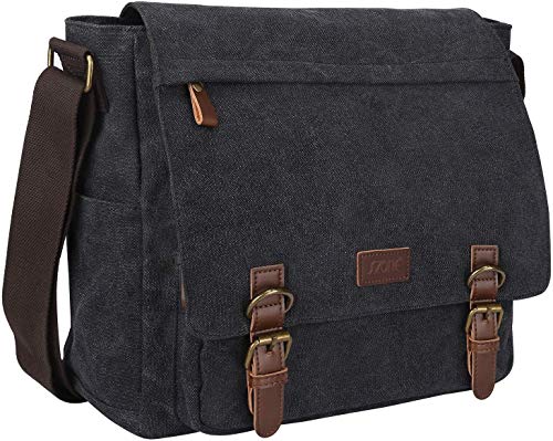 S-ZONE Men's Messenger Bag Crossbody Shoulder 15.6 Inch Laptop Vintage Canvas Briefcase Satchel for Work School Traveling Daily Use Multiple Pocket