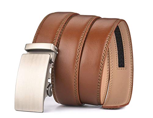 Nelbons Men's Belt, Leather Ratchet Belt for Men with Slide Buckle,Trim to Fit width 3.5cm 1 3/8 inch (No:51, Up to 44" waist adjustable)