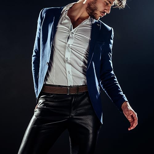 Firtink 2 pieces Men Belts Elastic Woven Belts Unisex Fabric Belt Braided Stretch Belt for Mens