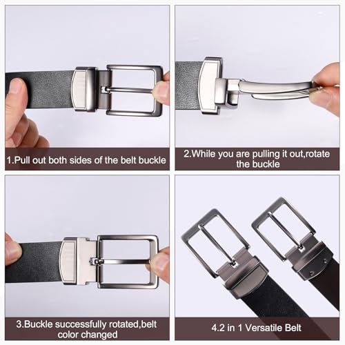 Zuimei Mens Reversible Leather Belt, Men's Belt with Rotated Buckle, Adjustable Trim to Fit, Great for Suits, Jeans, Casual & Business Work, Black & Coffee